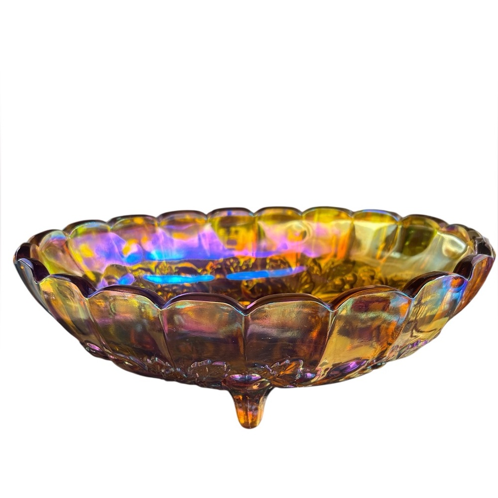 Vintage Indiana Glass Large
Amber Harvest Fruit Carnival
Glass Oval Footed Bowl